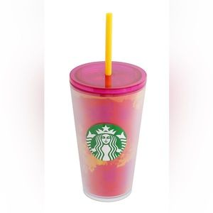 Starbucks 2022 plastic Floral Summer Tumbler 011132650,  Pink/Orange cup